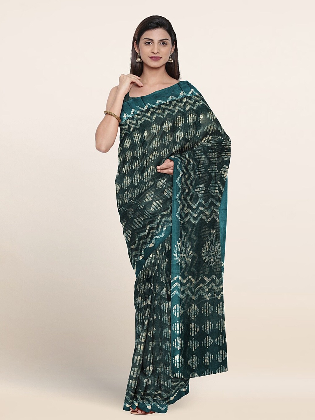 

Pothys Geometric Printed Saree, Green