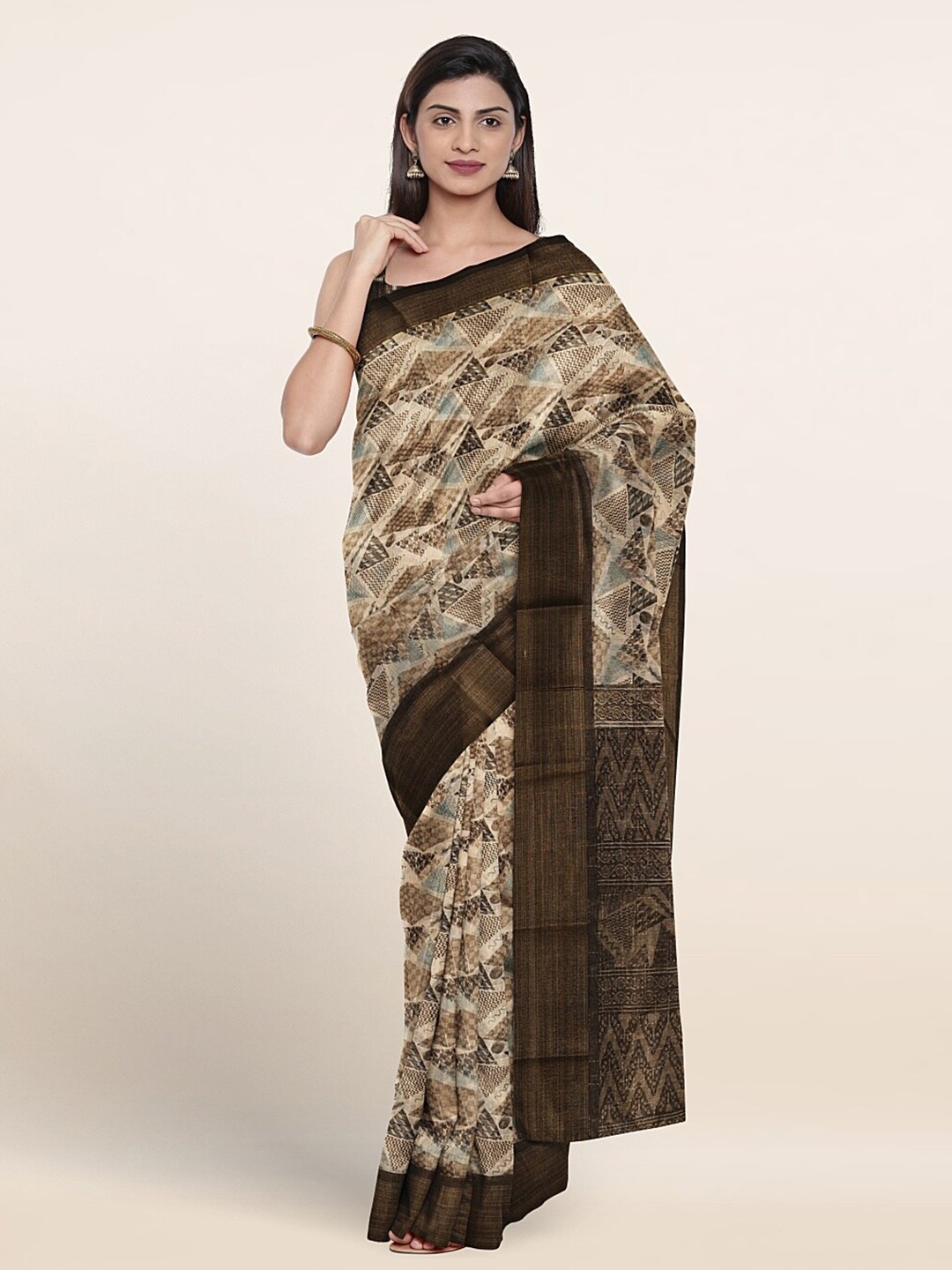 

Pothys Geometric Printed Saree, Cream