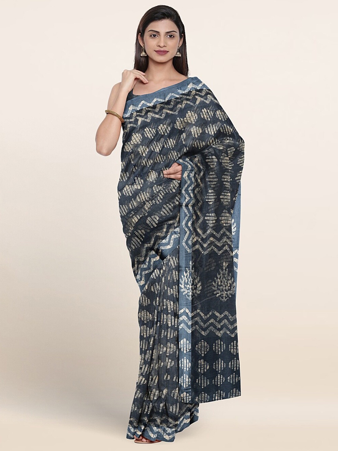 

Pothys Geometric Printed Saree, Navy blue