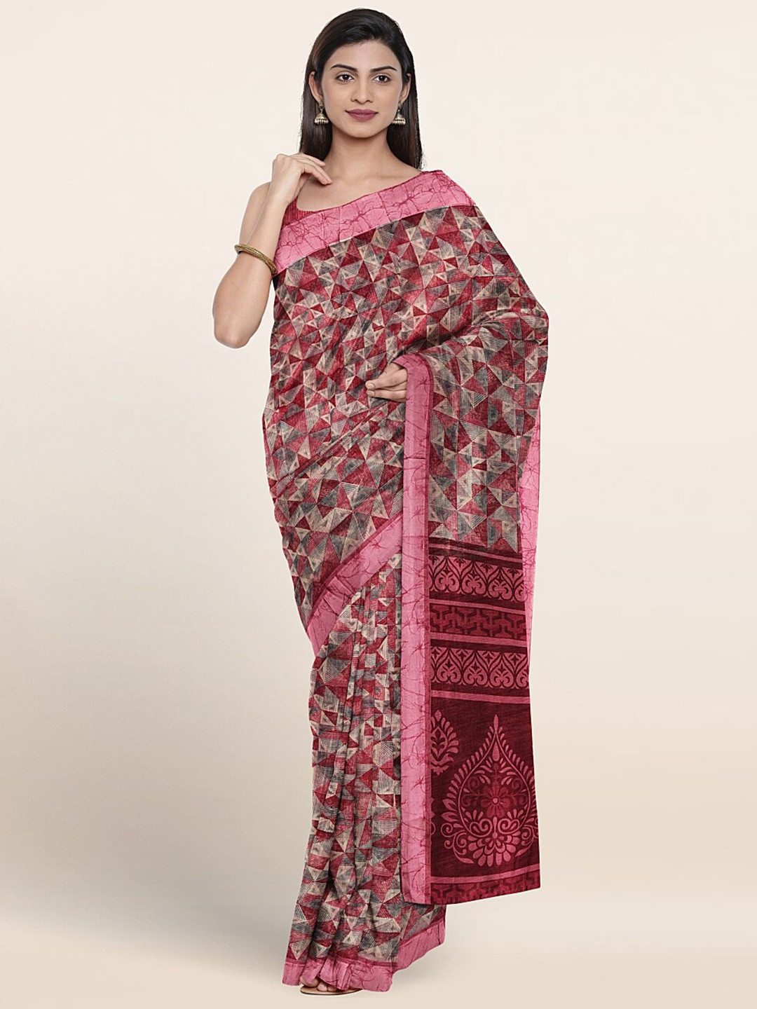 

Pothys Geometric Printed Saree, Pink