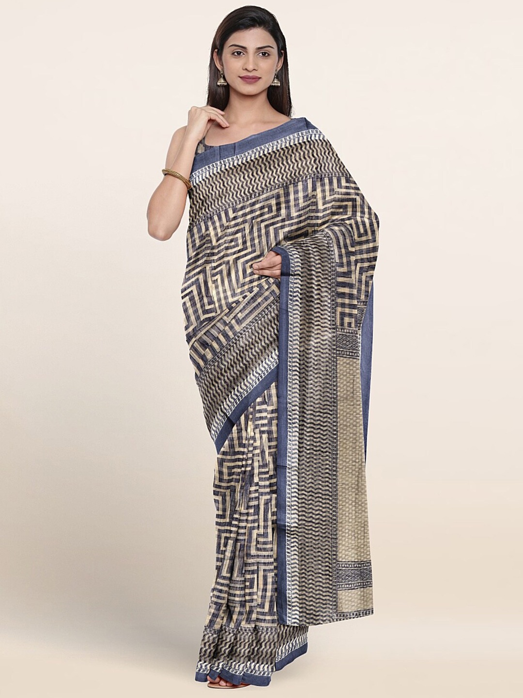 

Pothys Geometric Printed Saree, Cream