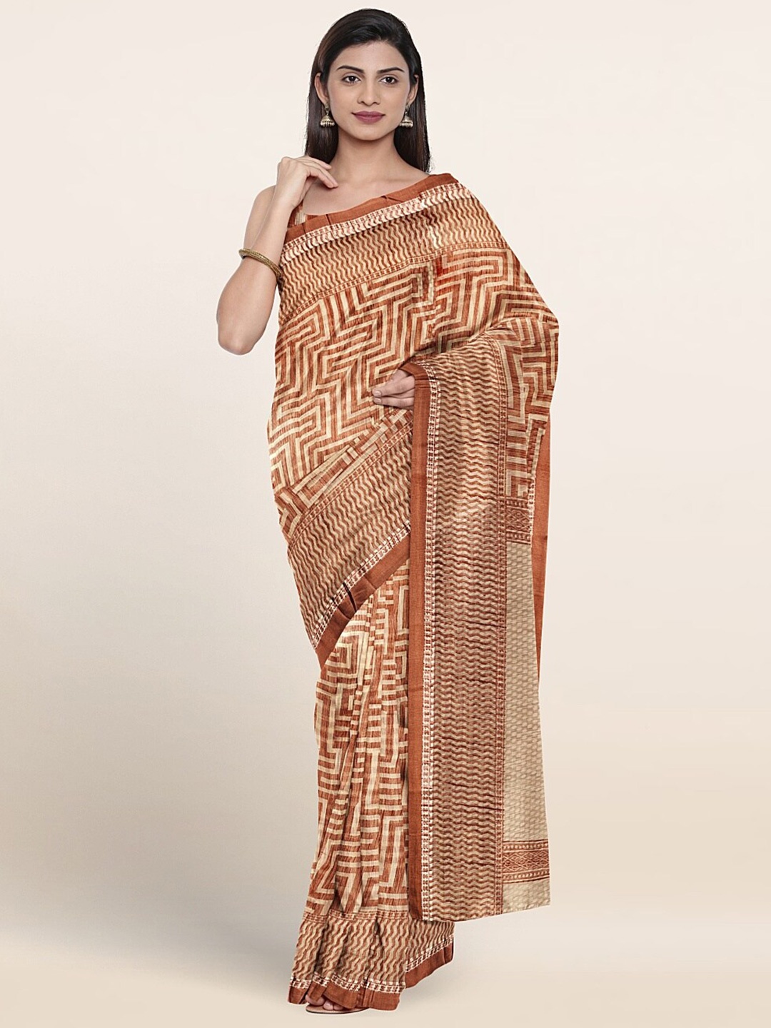 

Pothys Geometric Printed Saree, Cream