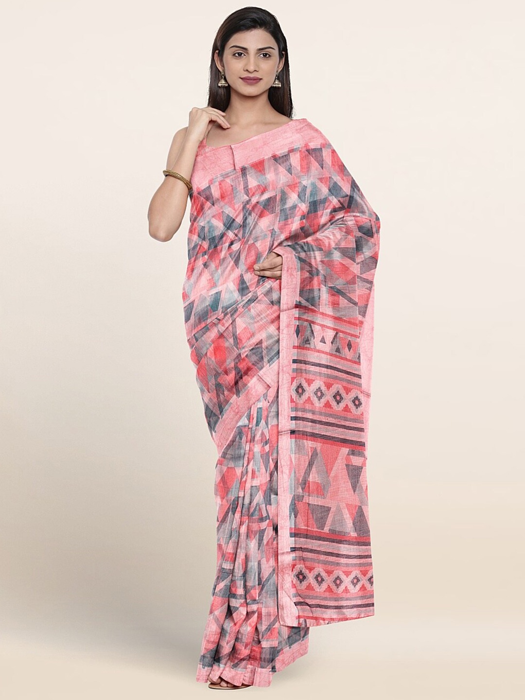 

Pothys Geometric Printed Saree, Pink