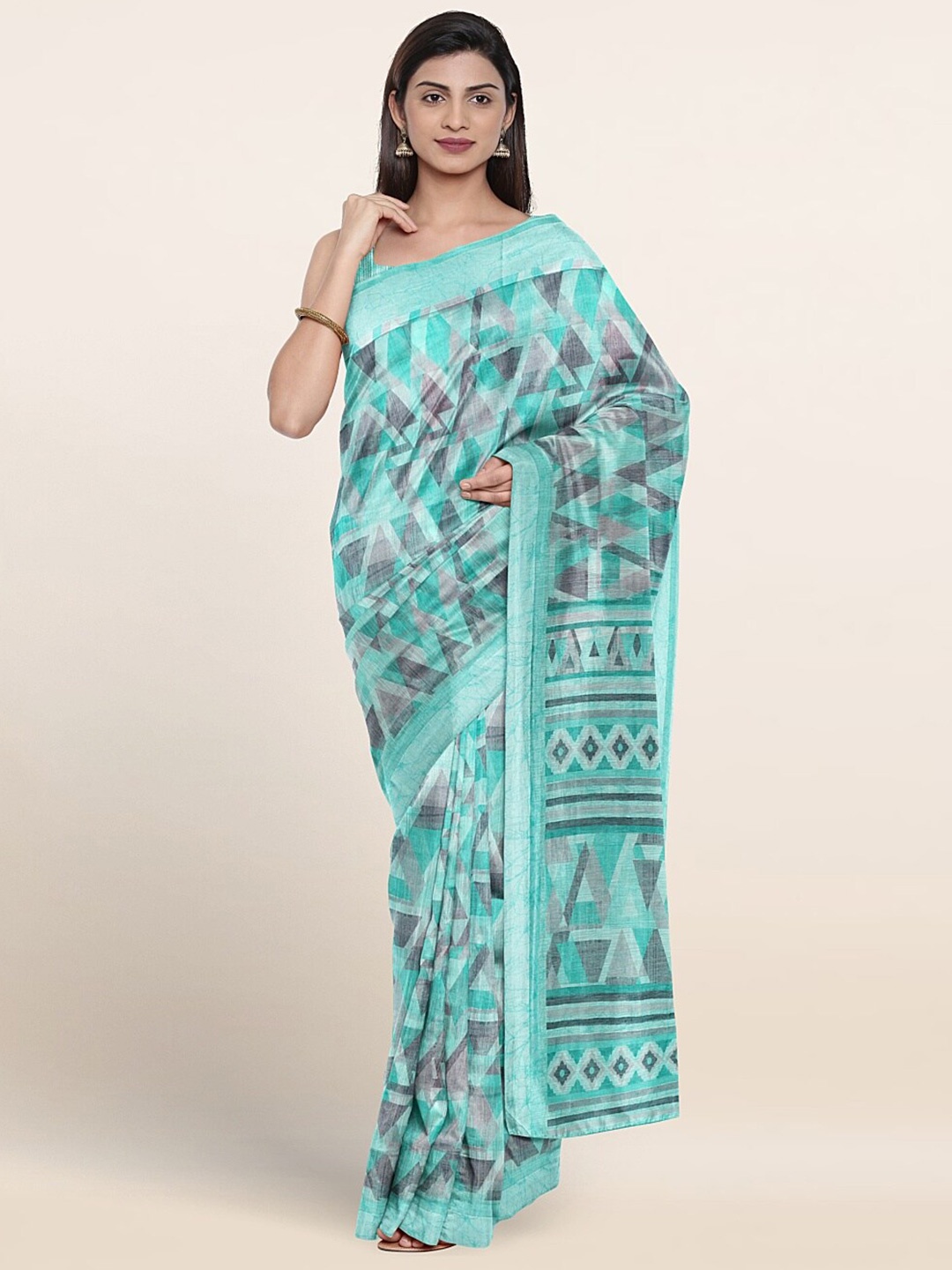 

Pothys Geometric Printed Saree, Turquoise blue