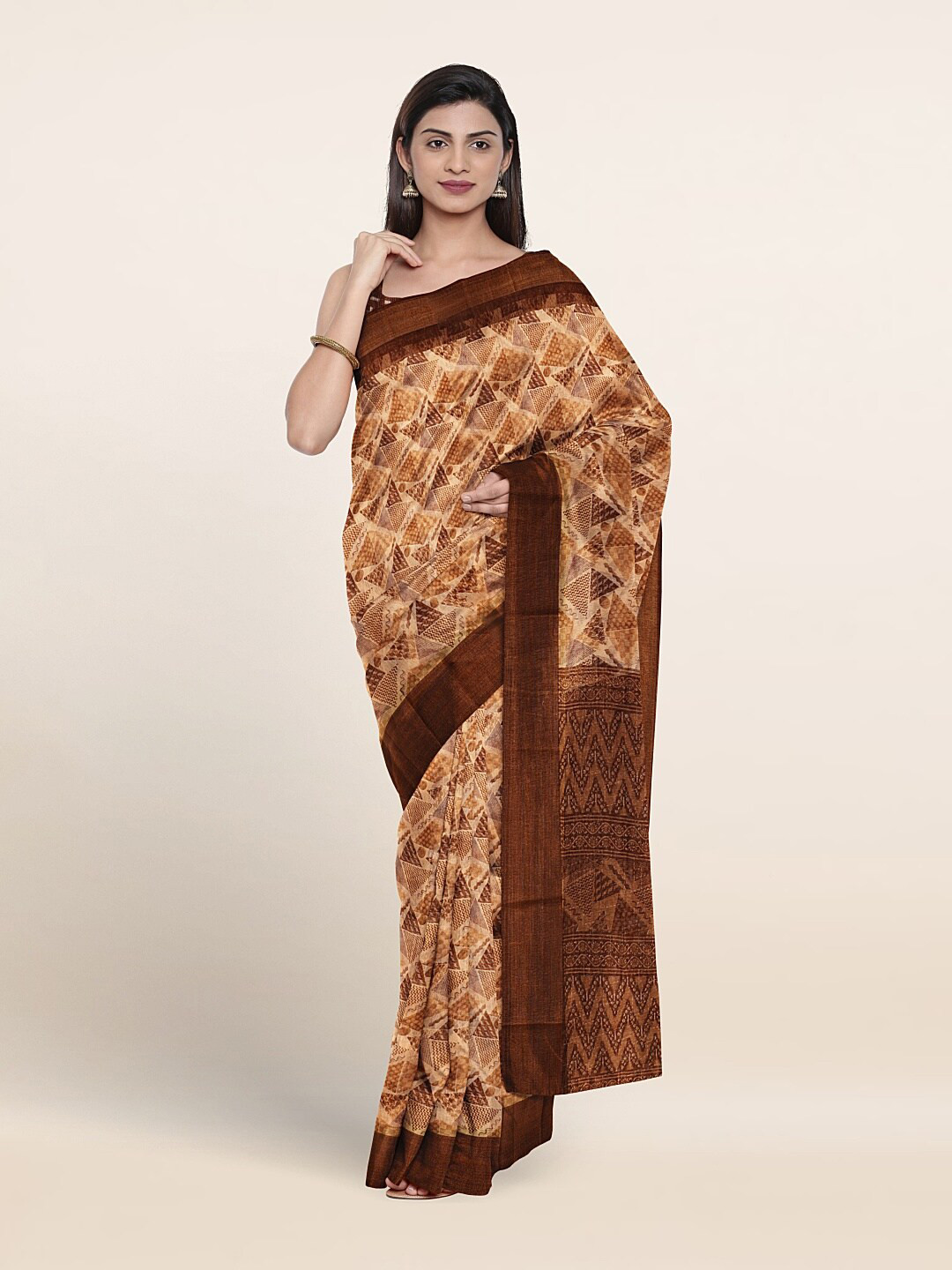 

Pothys Geometric Printed Saree, Peach