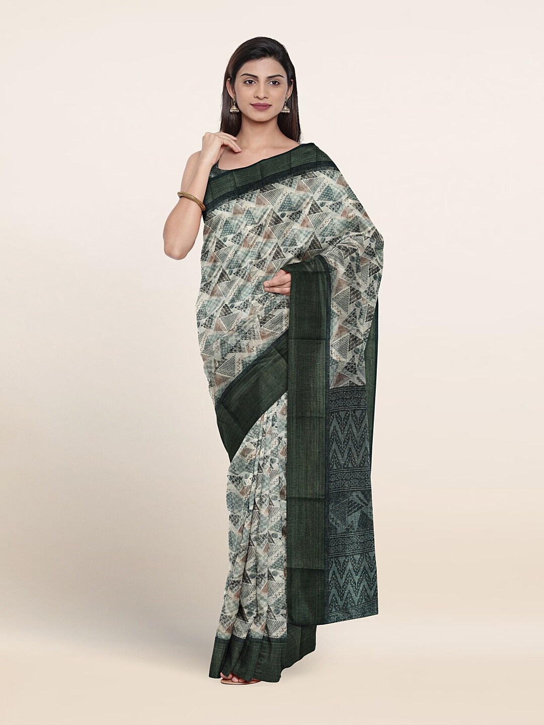 

Pothys Geometric Printed Zari Saree, Blue
