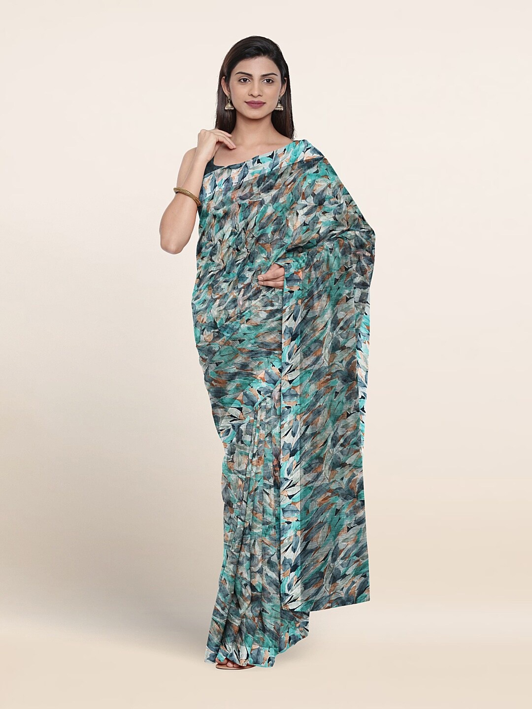 

Pothys Abstract Printed Saree, Sea green