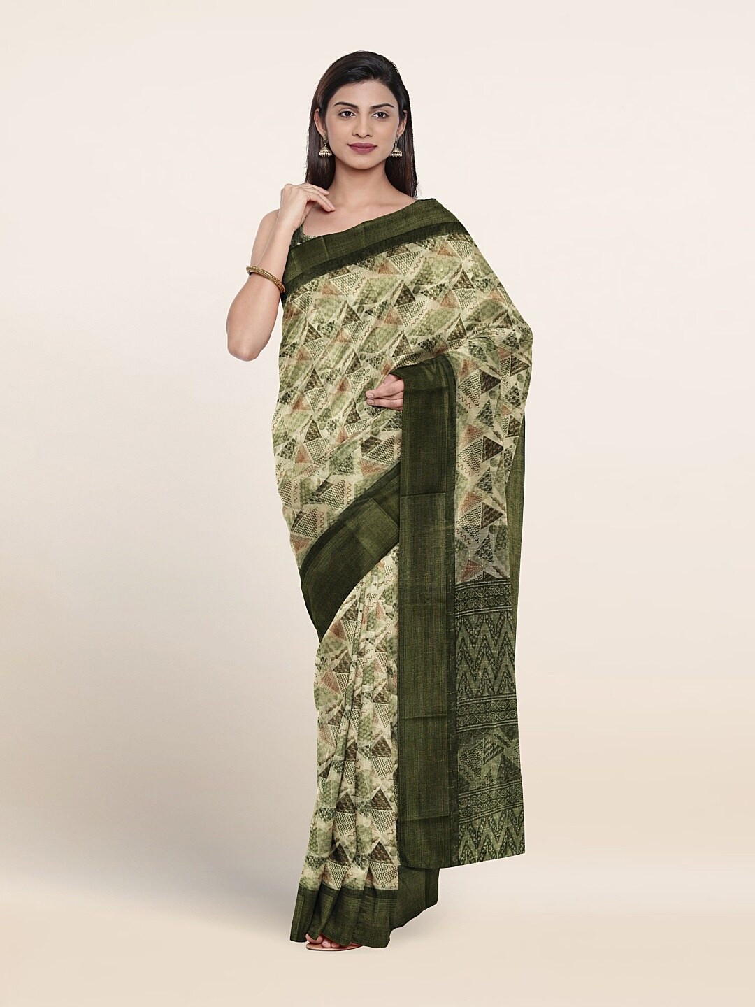 

Pothys Geometric Printed Saree, Green