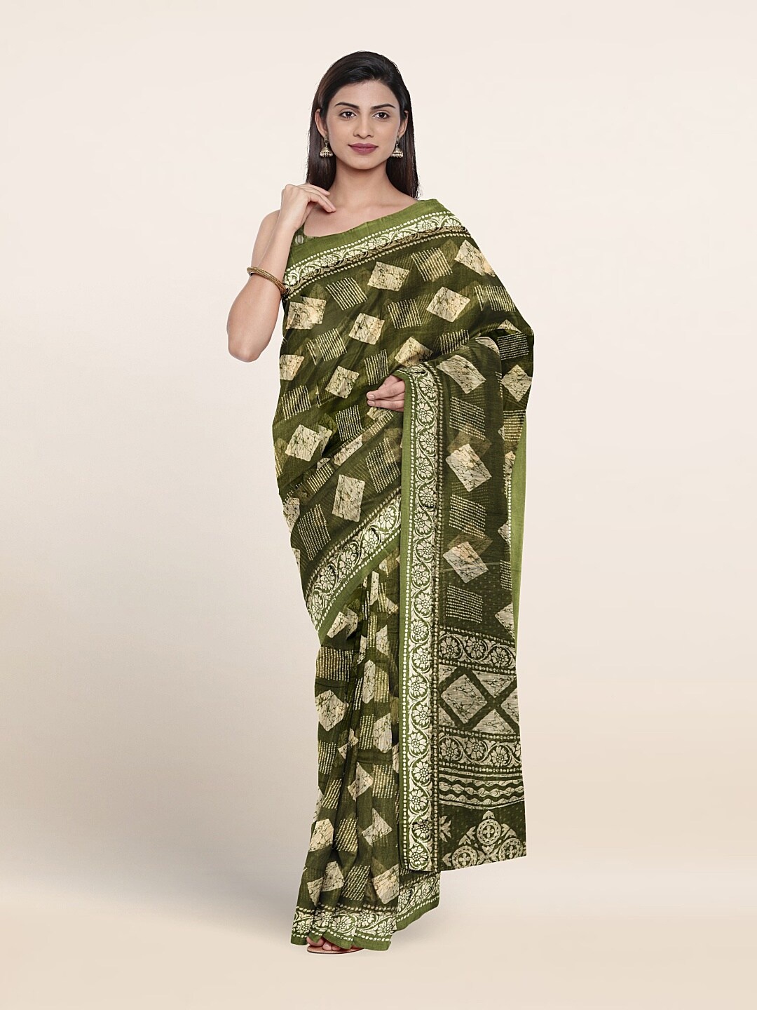 

Pothys Geometric Printed Saree, Green