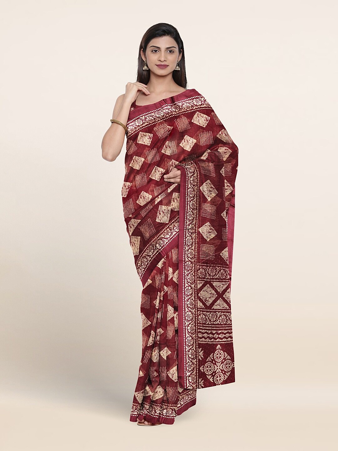 

Pothys Geometric Printed Cotton Blend Saree, Maroon