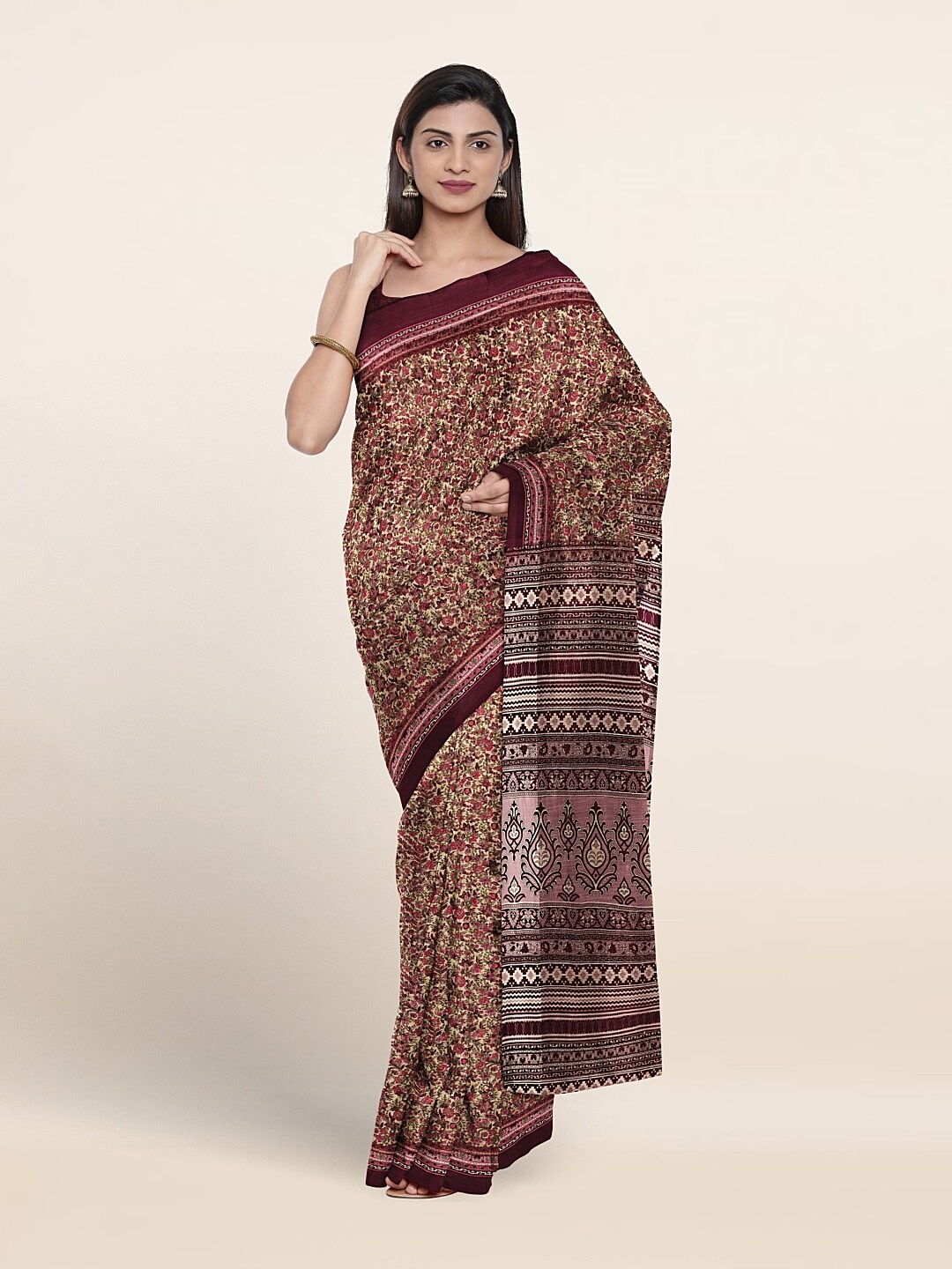 

Pothys Floral Printed Saree, Brown