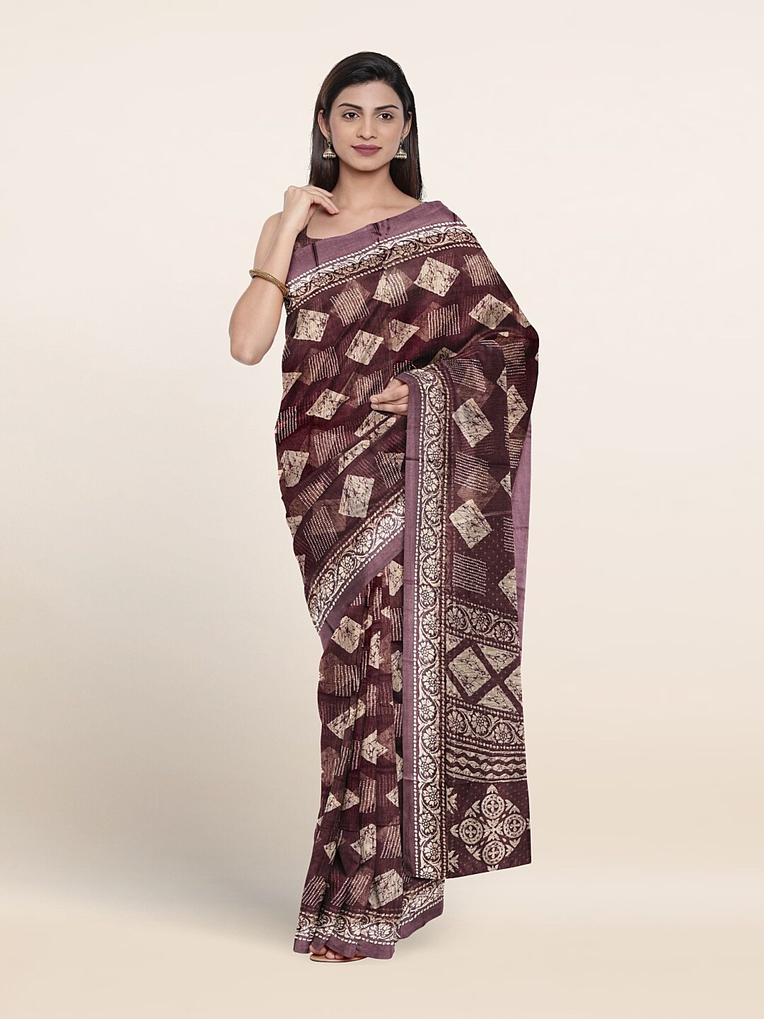 

Pothys Geometric Printed Saree, Brown