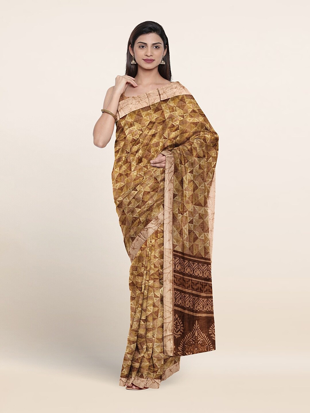 

Pothys Geometric Printed Cotton Blend Saree, Brown