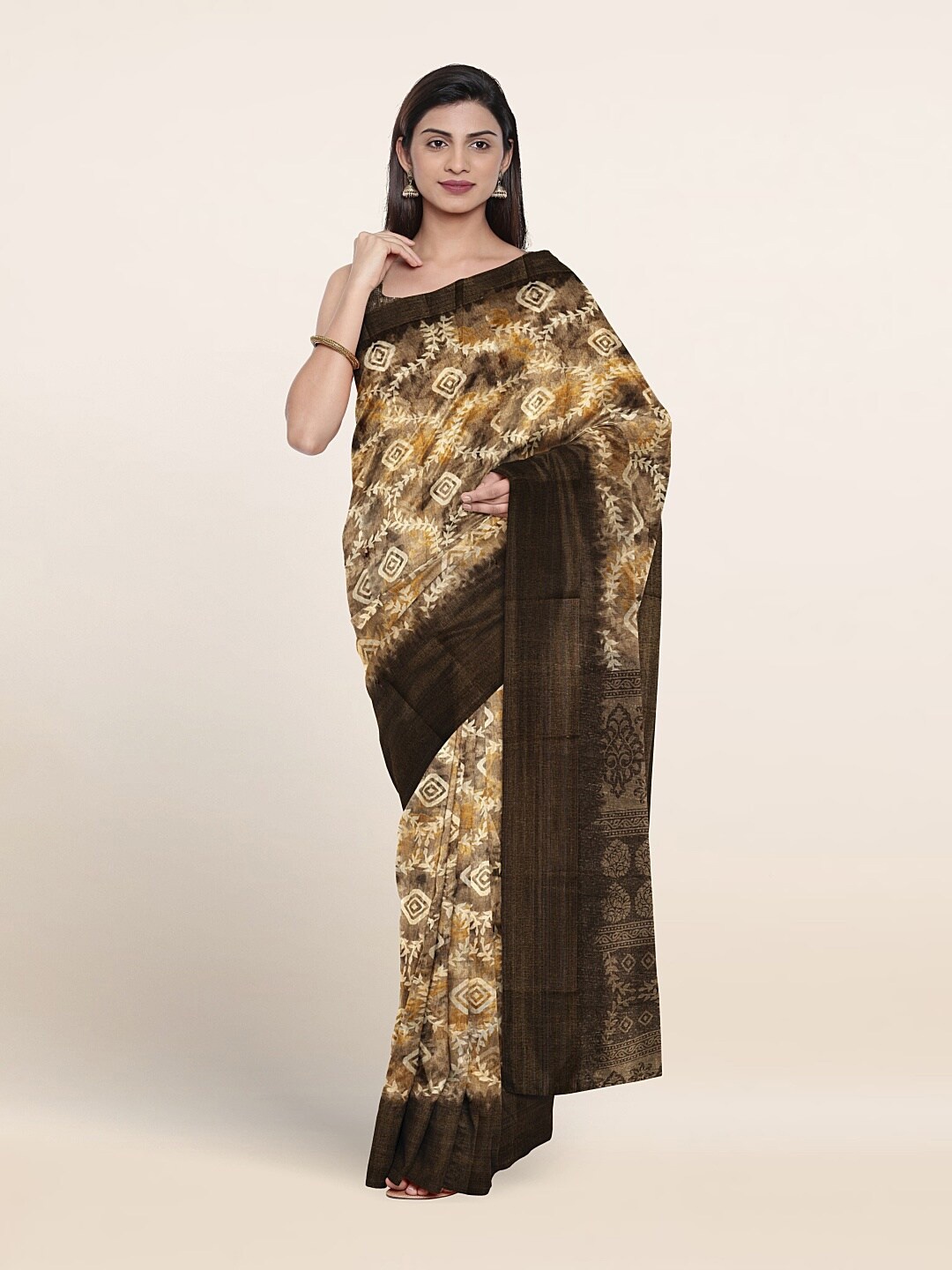 

Pothys Ethnic Motif Printed Zari Saree, Brown