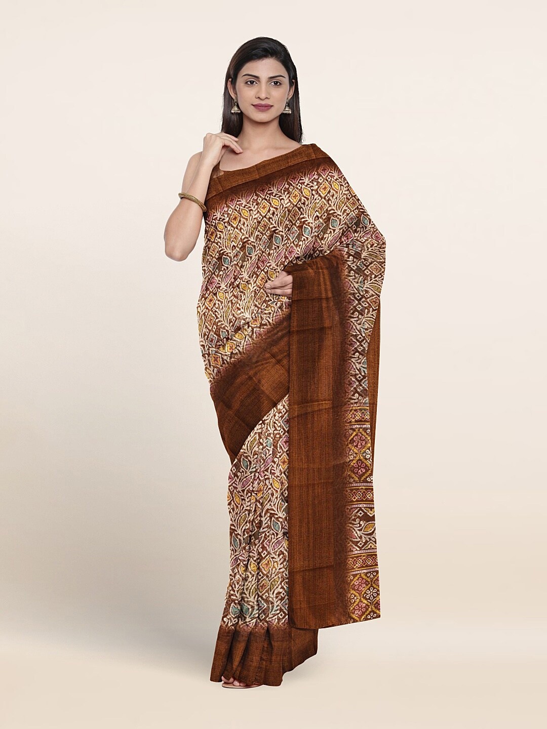

Pothys Ethnic Motifs Printed Saree, Brown