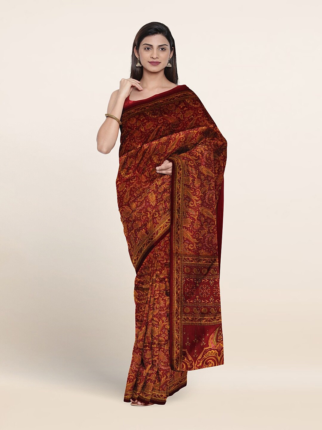 

Pothys Ethnic Motifs Printed Saree, Maroon