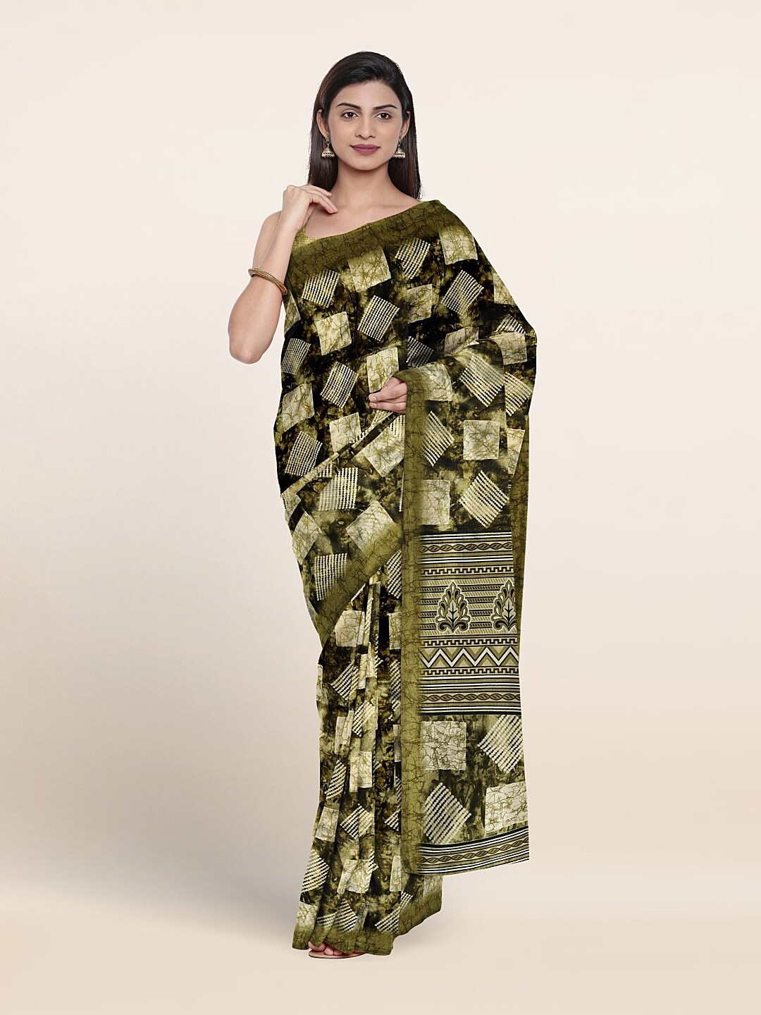

Pothys Geometric Printed Saree, Green