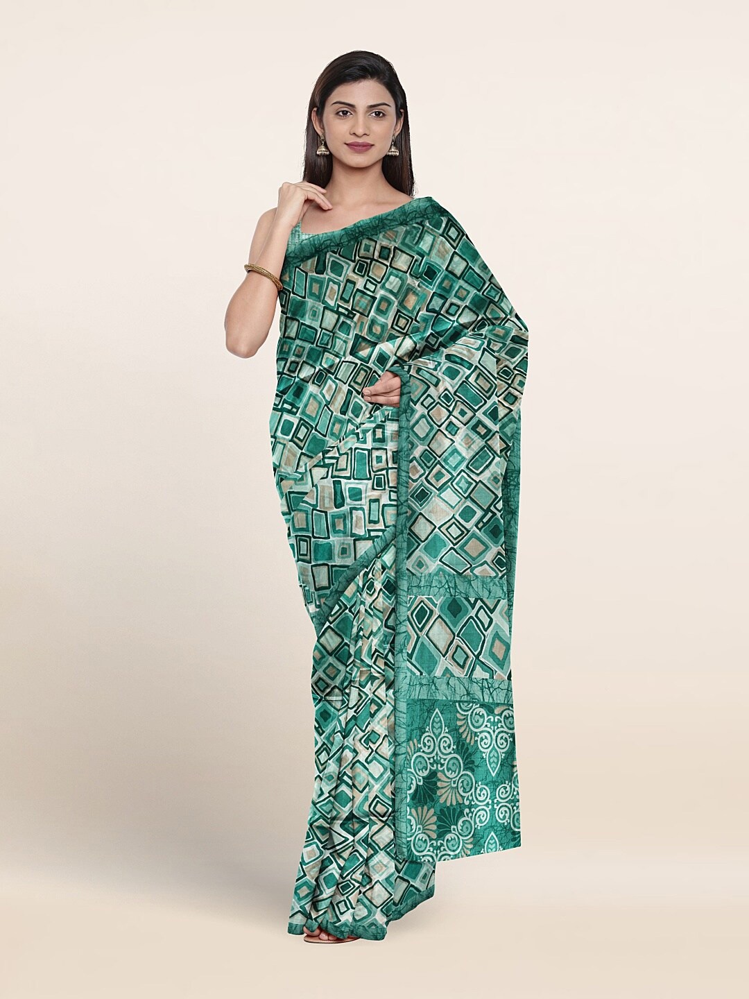 

Pothys Geometric Printed Saree, Green