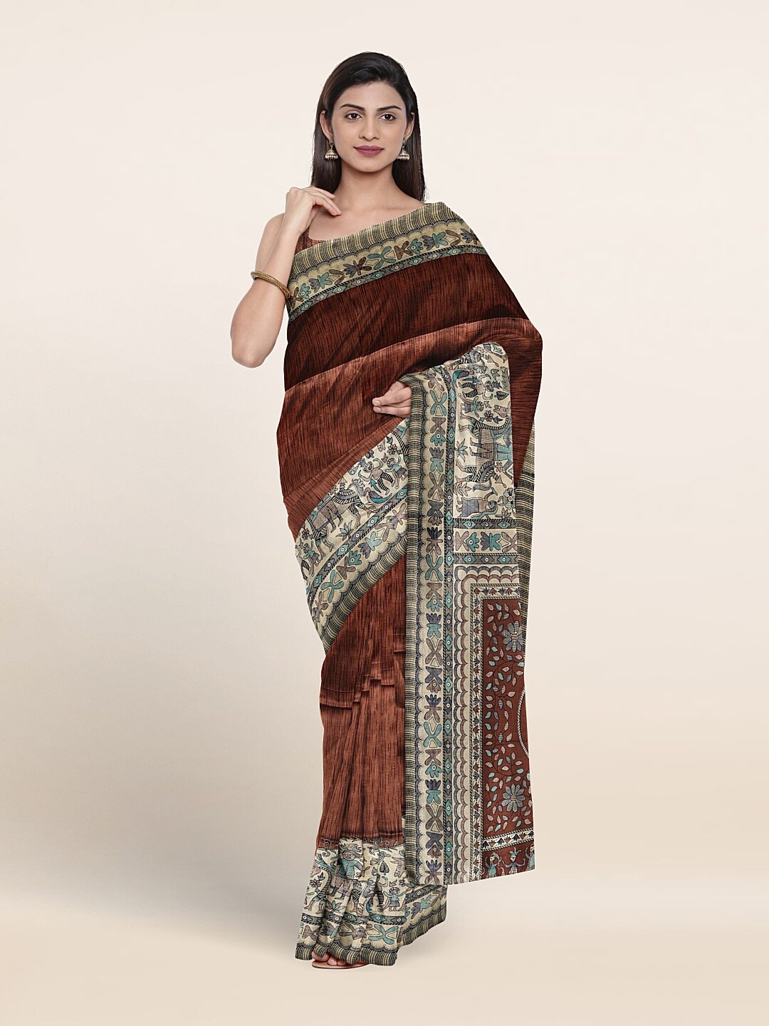 

Pothys Ethnic Motifs Printed Saree, Brown