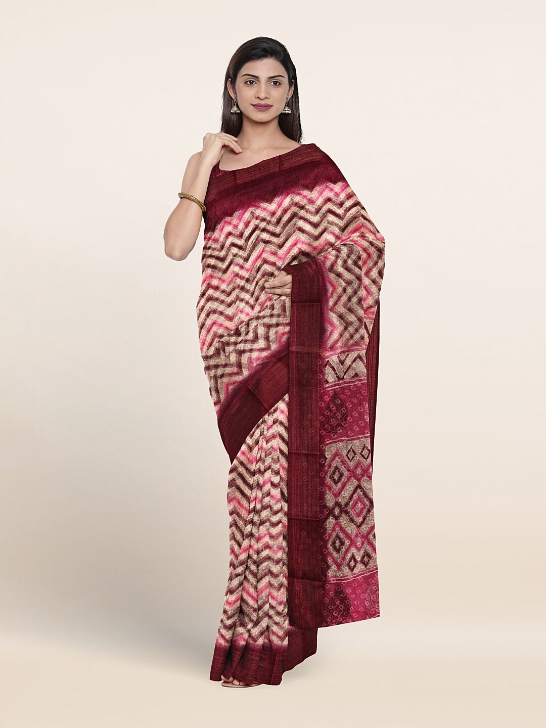 

Pothys Geometric Printed Saree, Cream