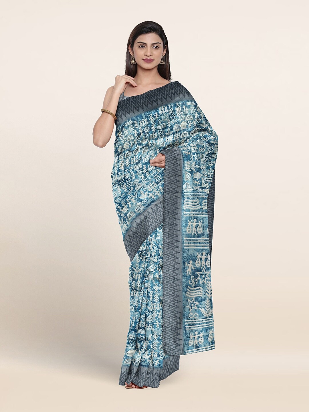 

Pothys Warli Printed Saree, Blue