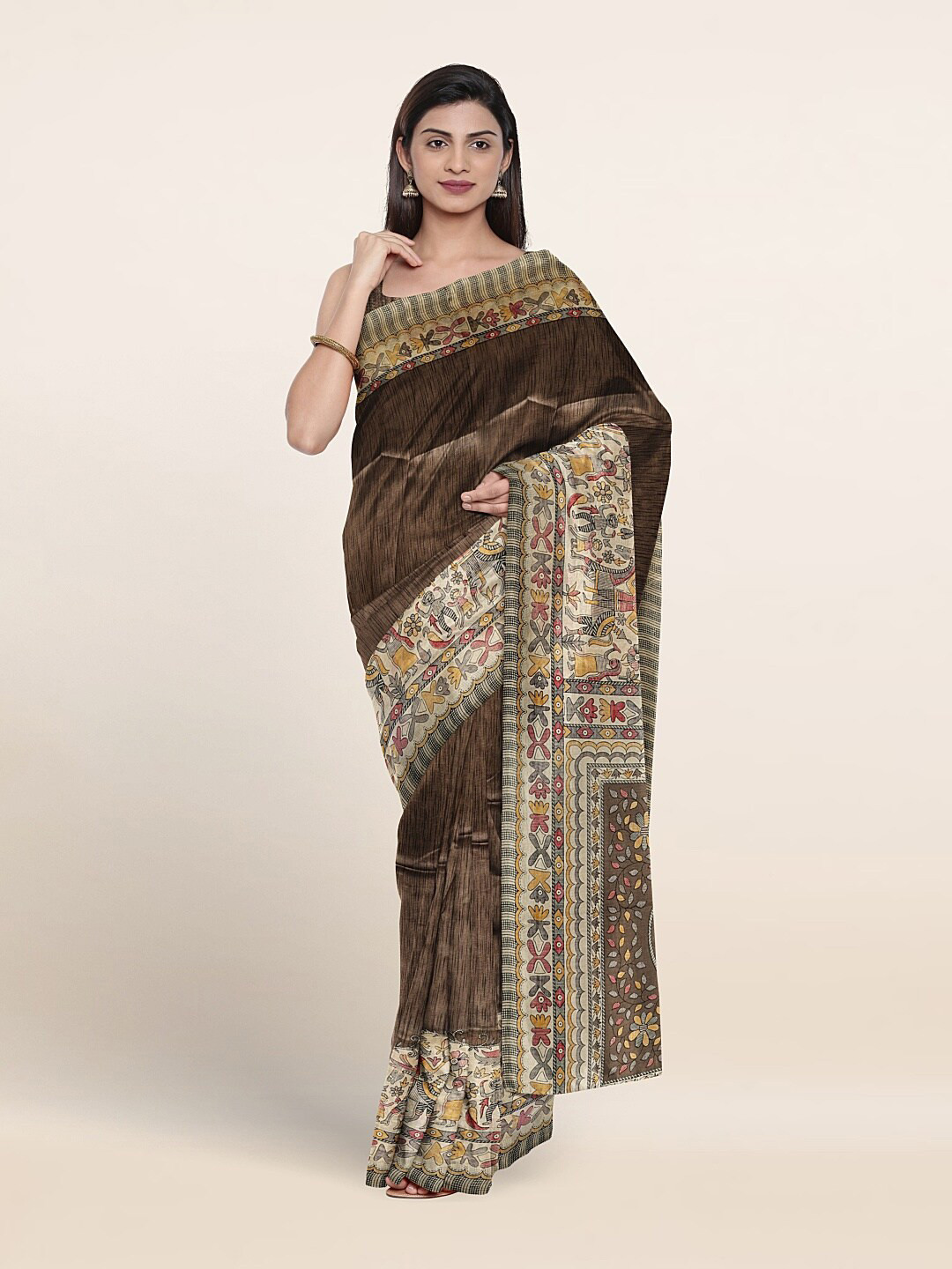 

Pothys Ethnic Motifs Printed Saree, Brown
