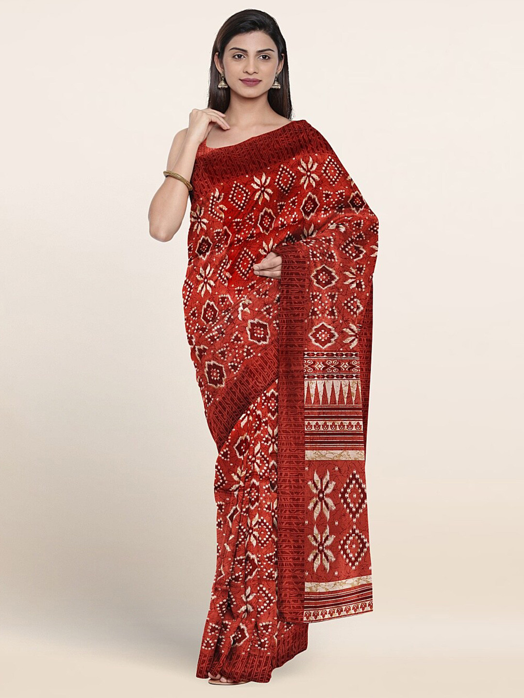 

Pothys Ethnic Motifs Printed Saree, Rust