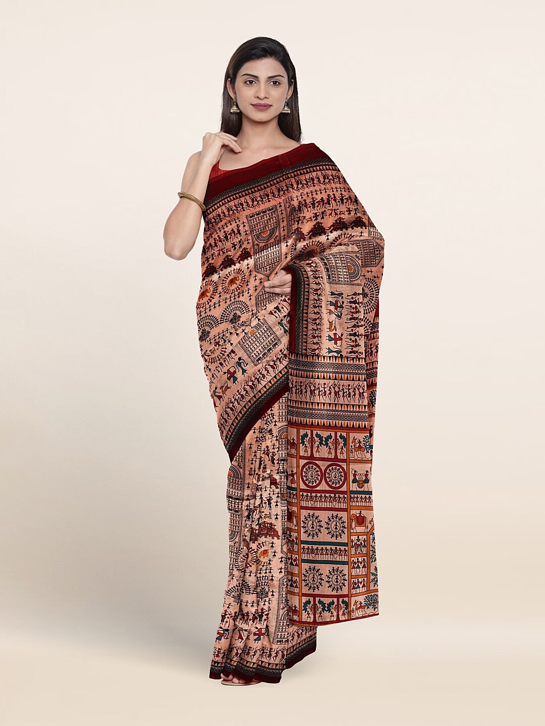 

Pothys Warli Printed Saree, Peach