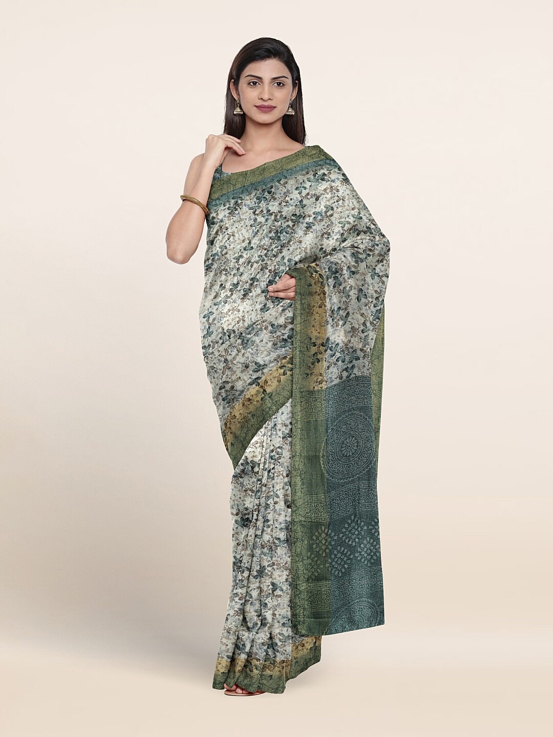 

Pothys Floral Printed Zari Saree, Teal