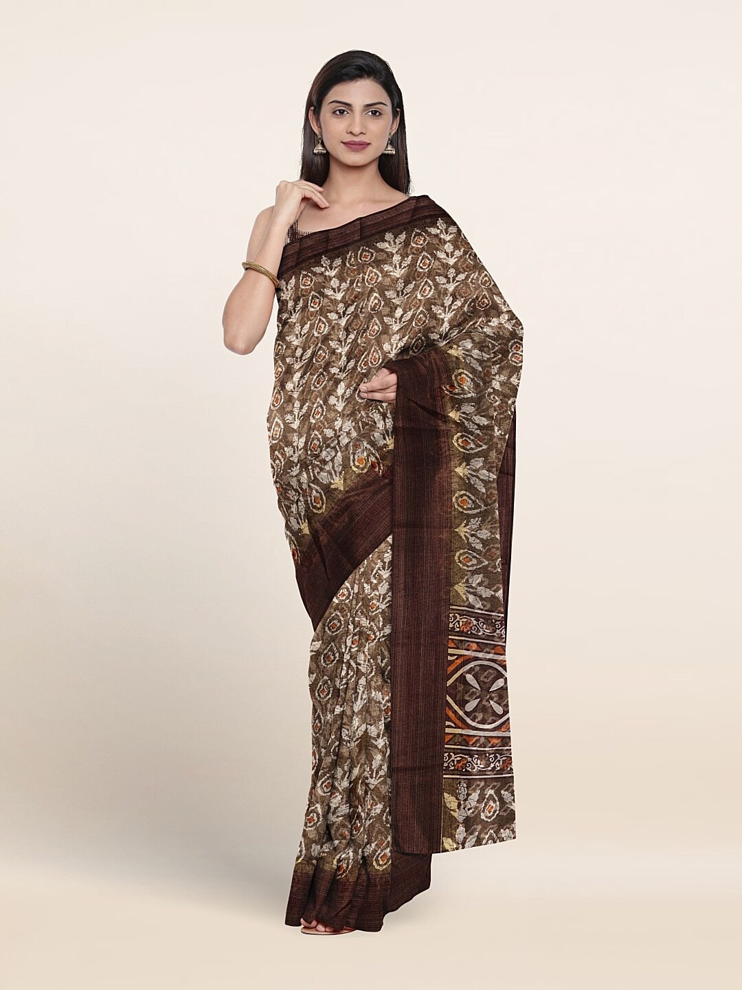 

Pothys Ethnic Motifs Printed Saree, Brown