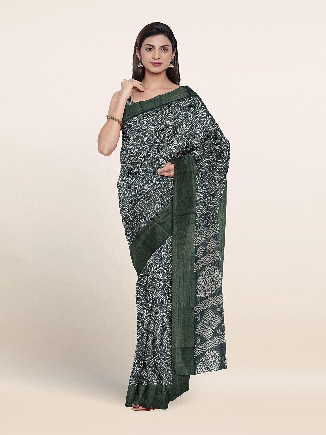 

Pothys Geometric Printed Saree, Green