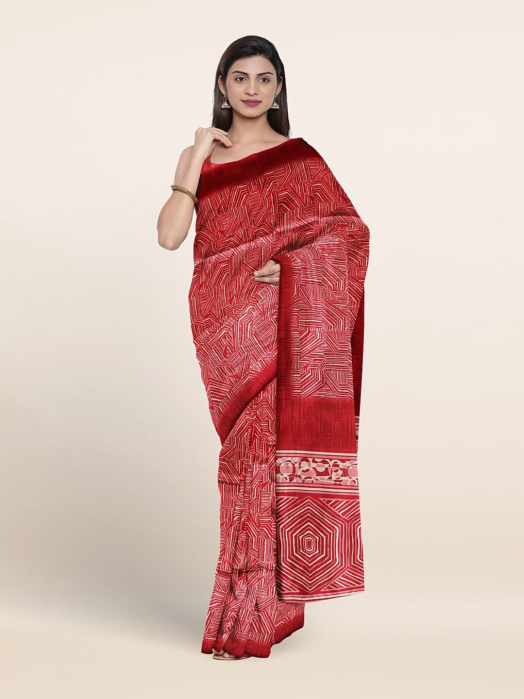 

Pothys Geometric Printed Saree, Pink