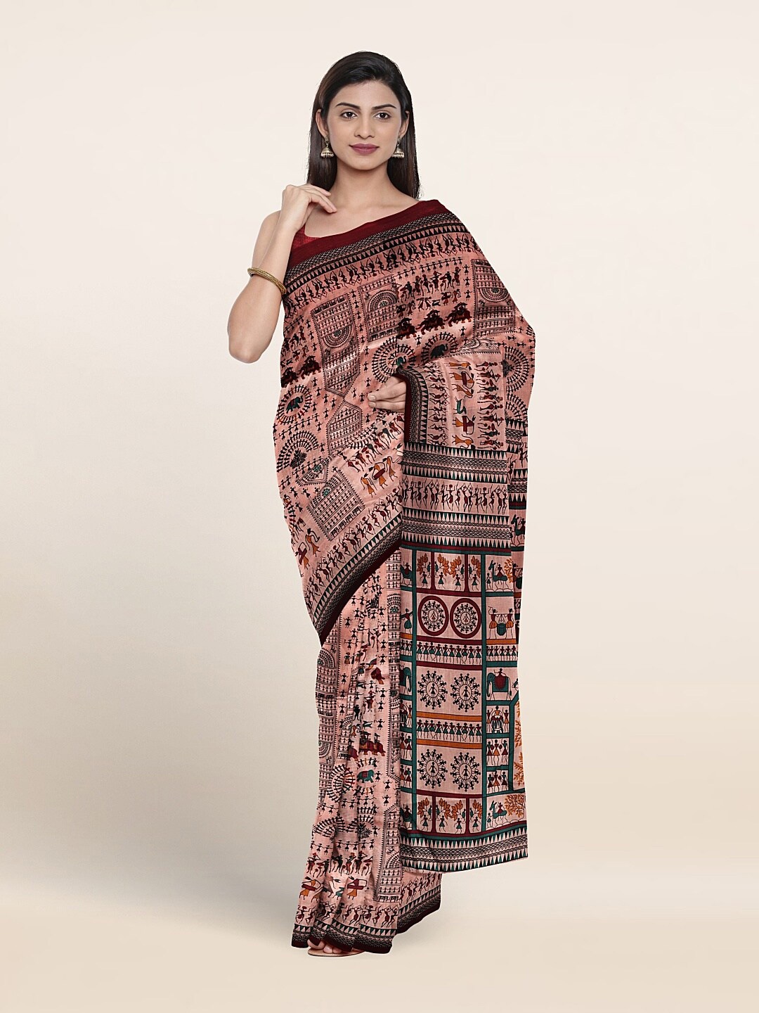 

Pothys Ethnic Motifs Printed Saree, Peach