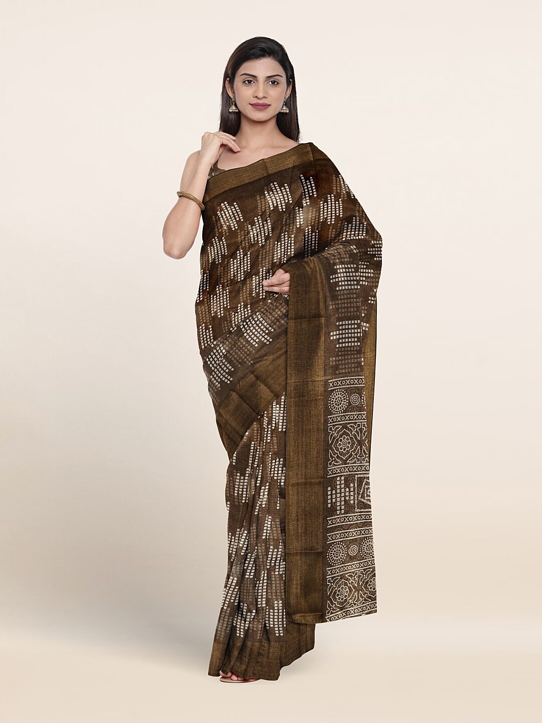 

Pothys Abstract Printed Saree, Brown