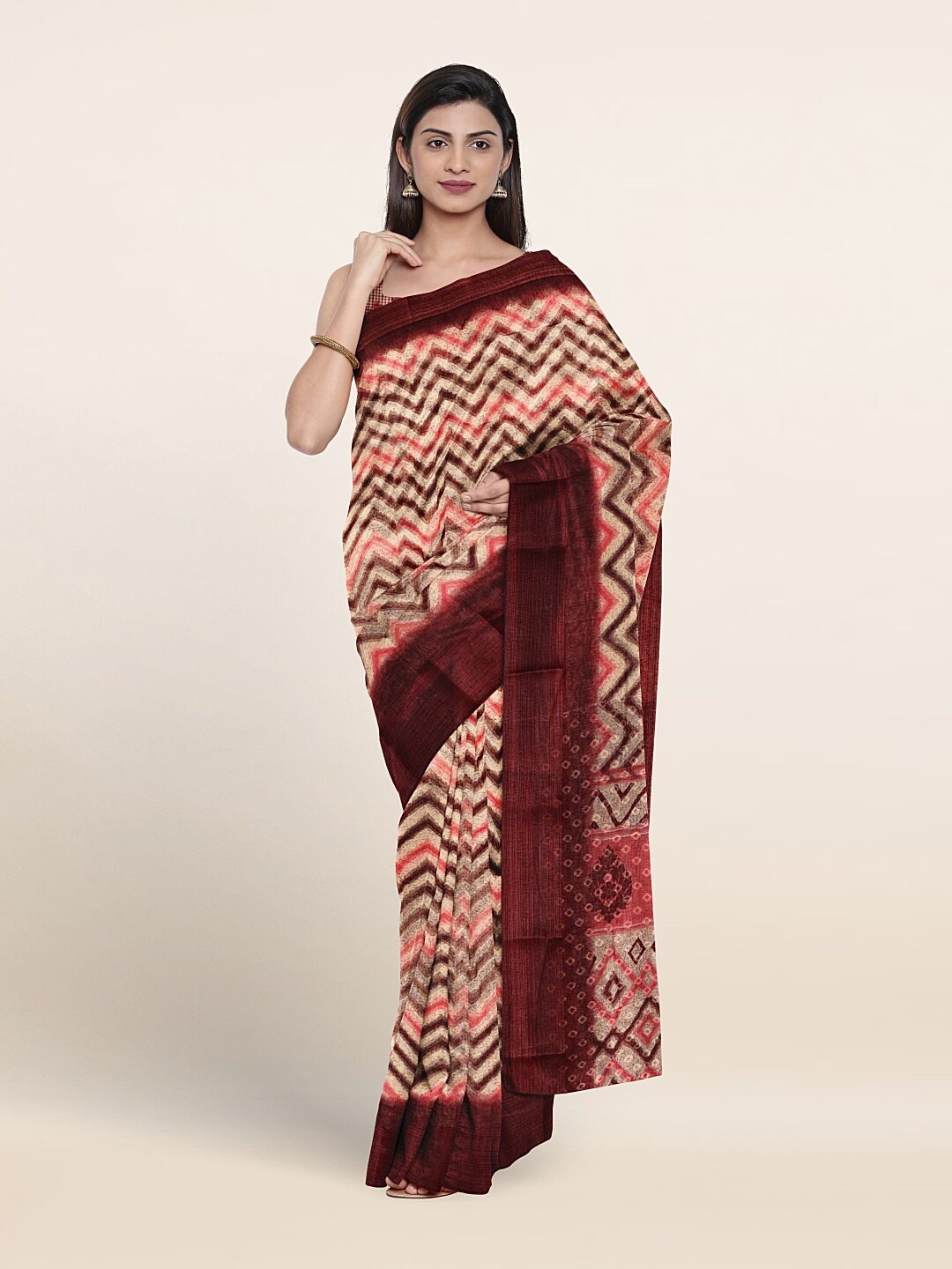 

Pothys Geometric Printed Saree, Cream