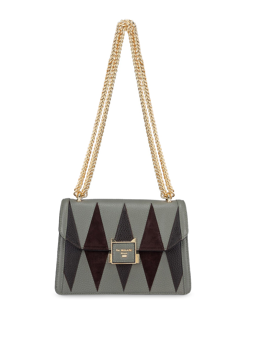 

Da Milano Geometric Self Design Leather Structured Sling Bag, Green