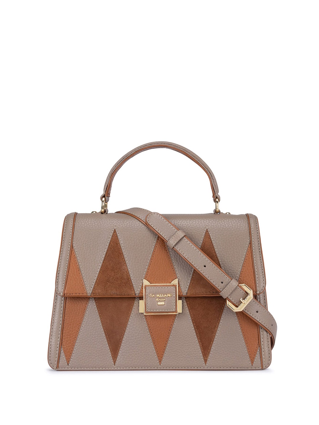 

Da Milano Colourblocked Leather Structured Satchel Bag, Grey