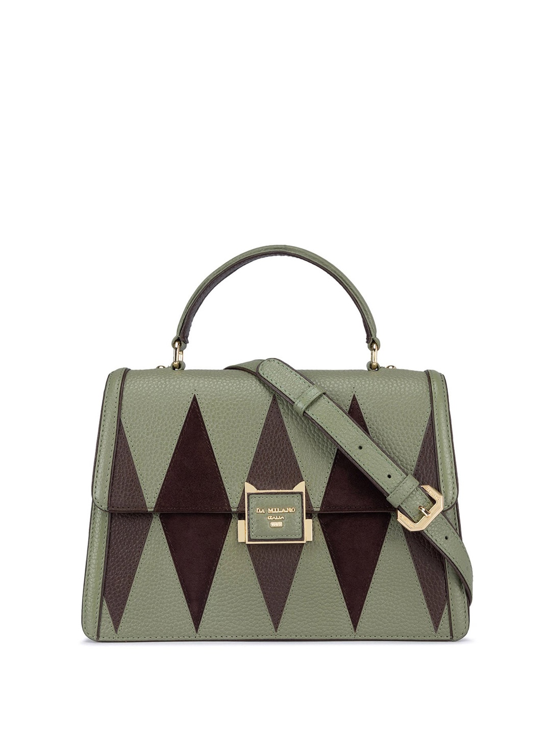 

Da Milano Colourblocked Leather Structured Satchel Bag, Green