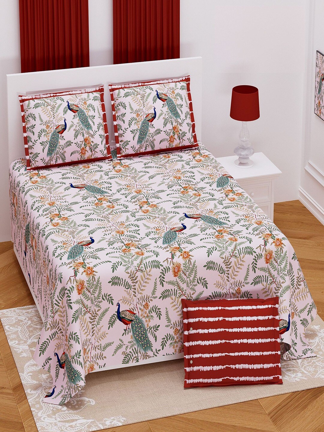 

UNIQCHOICE Red & Green Pure Cotton 180 TC King Bedsheet with 2 Pillow Covers