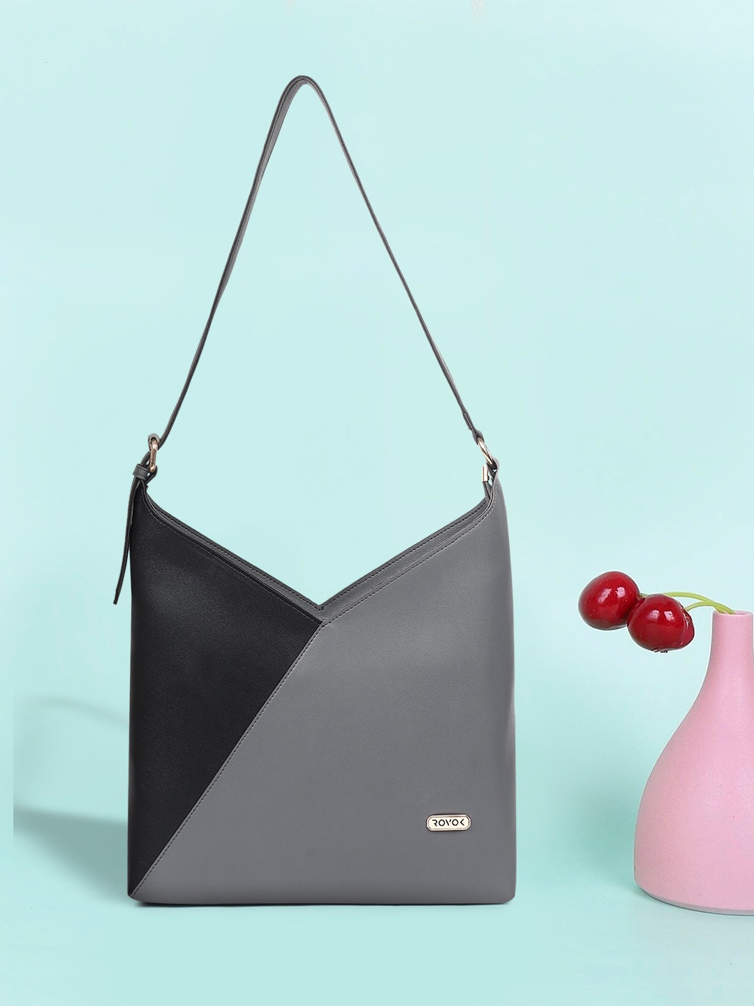 

ROVOK Colourblocked Structured Shoulder Bag, Black