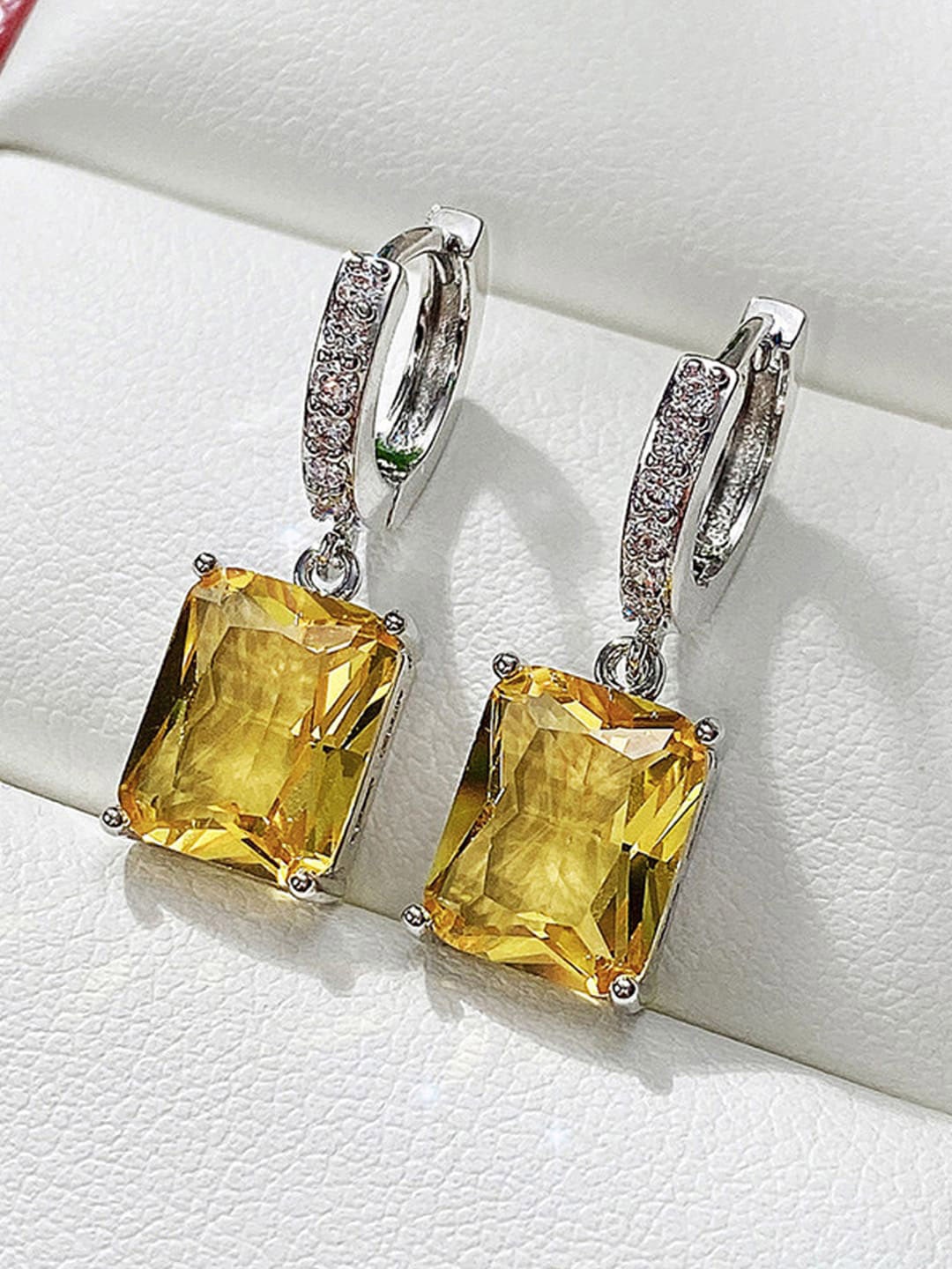 

Designs & You Silver-Plated Cubic Zirconia Rectangular Hoop Earrings, Yellow