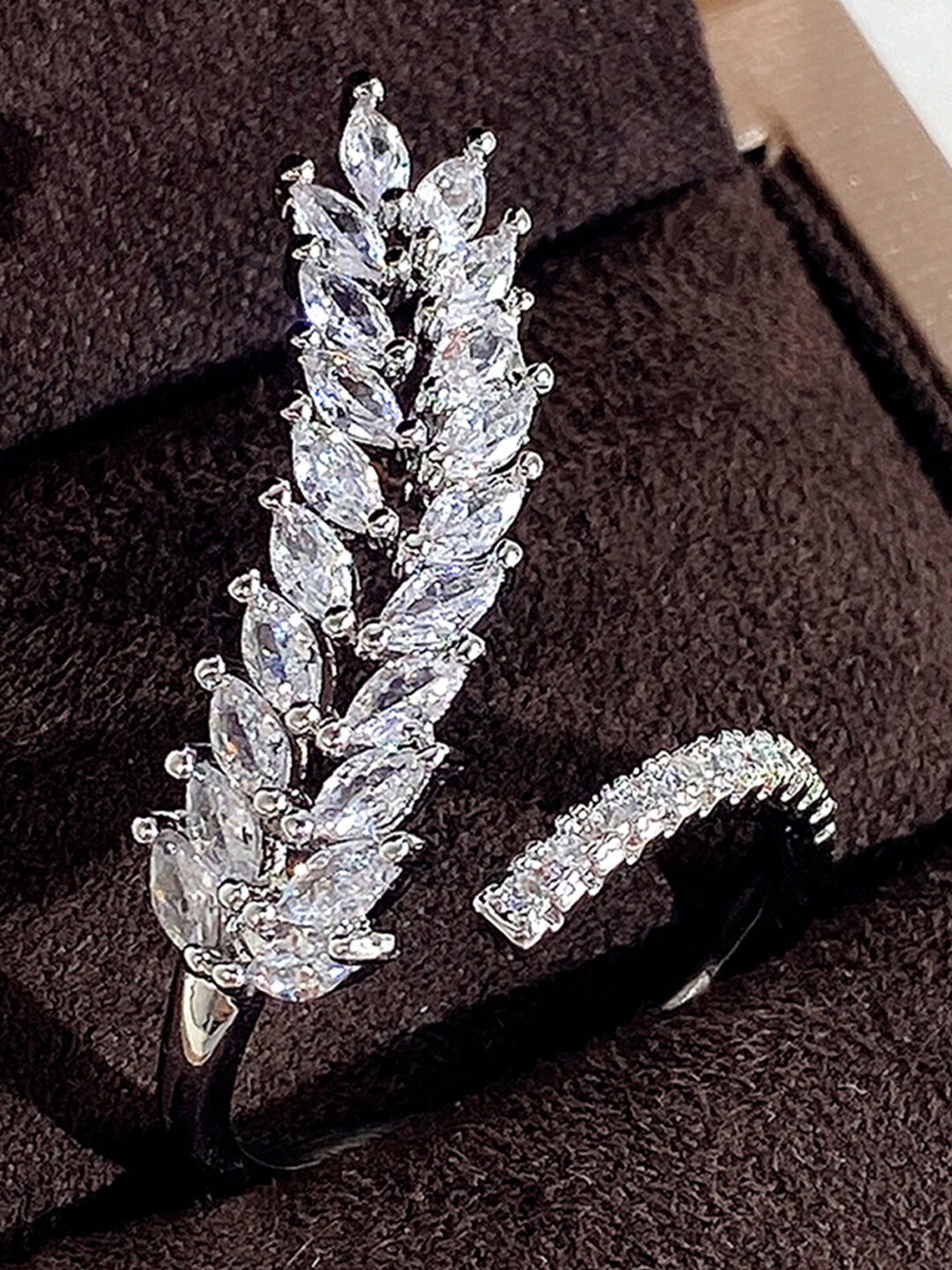 

Designs & You Silver-Plated Cubic Zirconia Studded Finger Ring