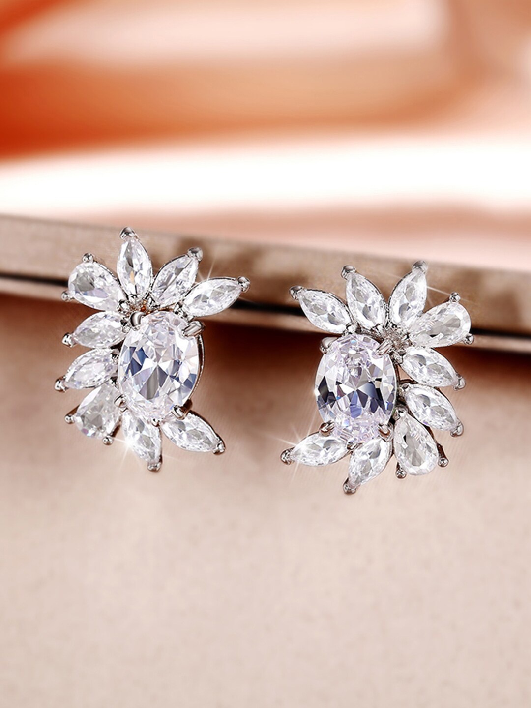 

Designs & You Silver Plated American Diamond Contemporary Studs Earrings
