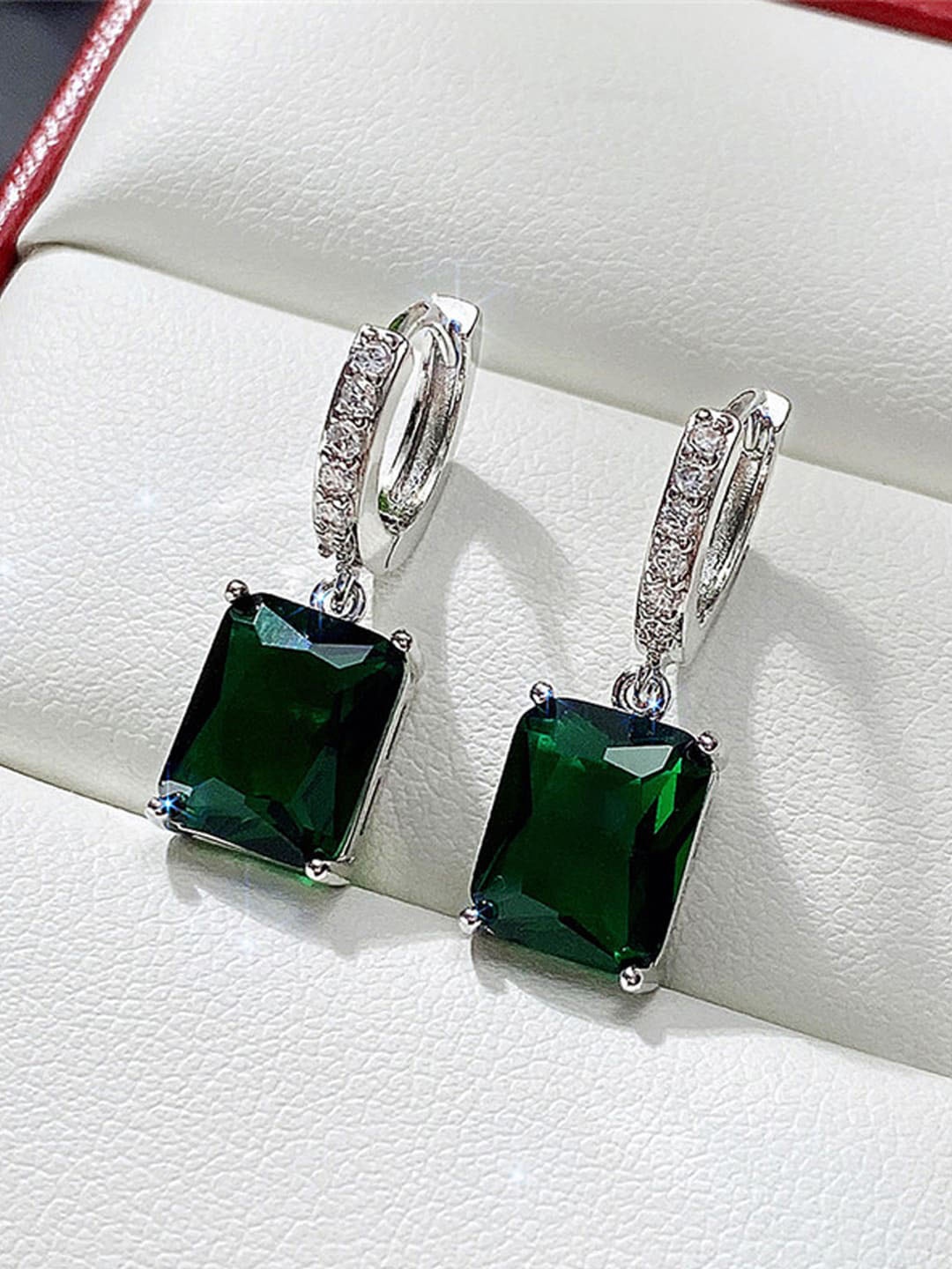 

Designs & You Silver-Plated Cubic Zirconia Rectangular Hoop Earrings, Green