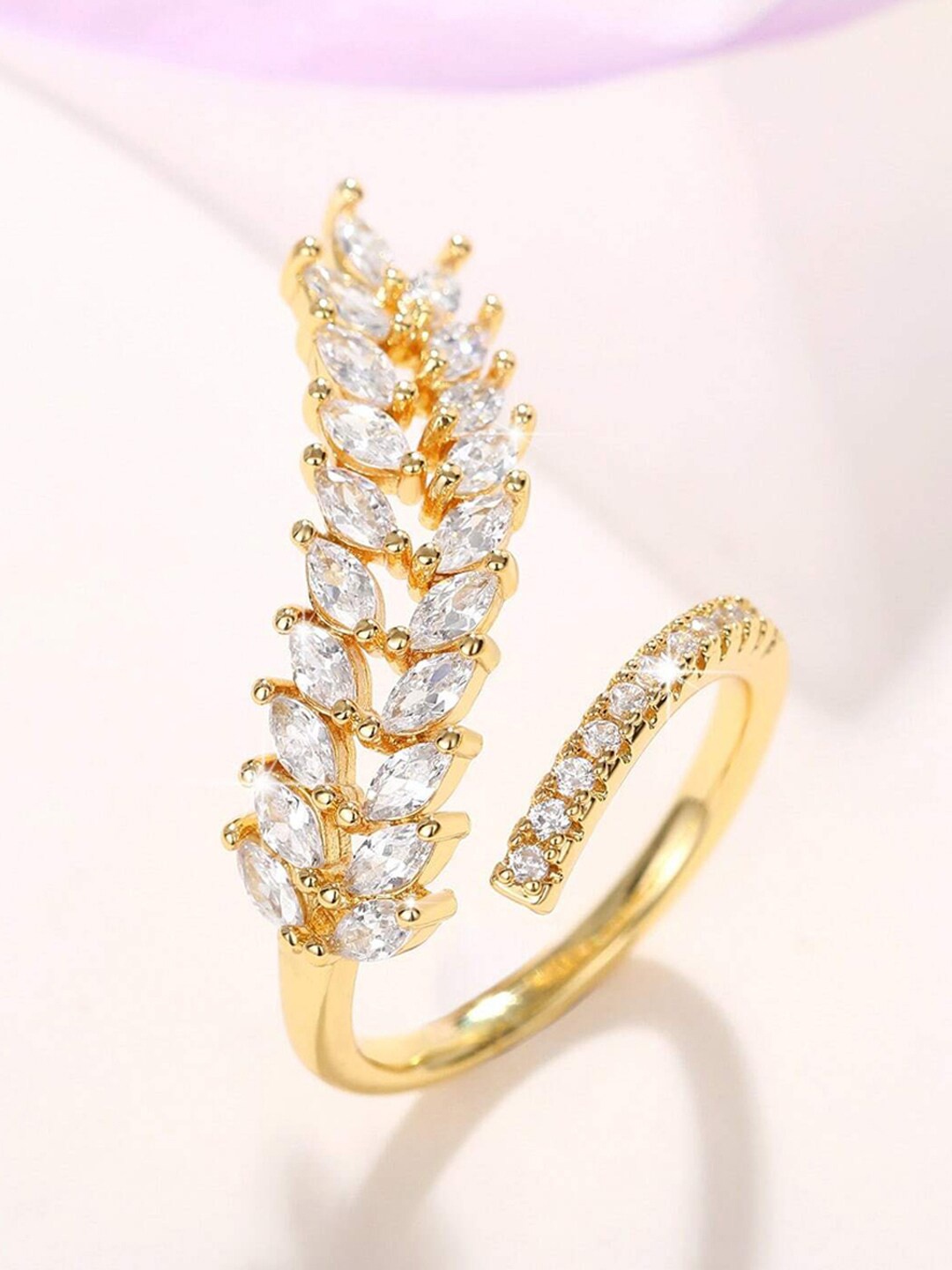 

Designs & You Gold-Plated Cubic Zirconia Studded Finger Ring