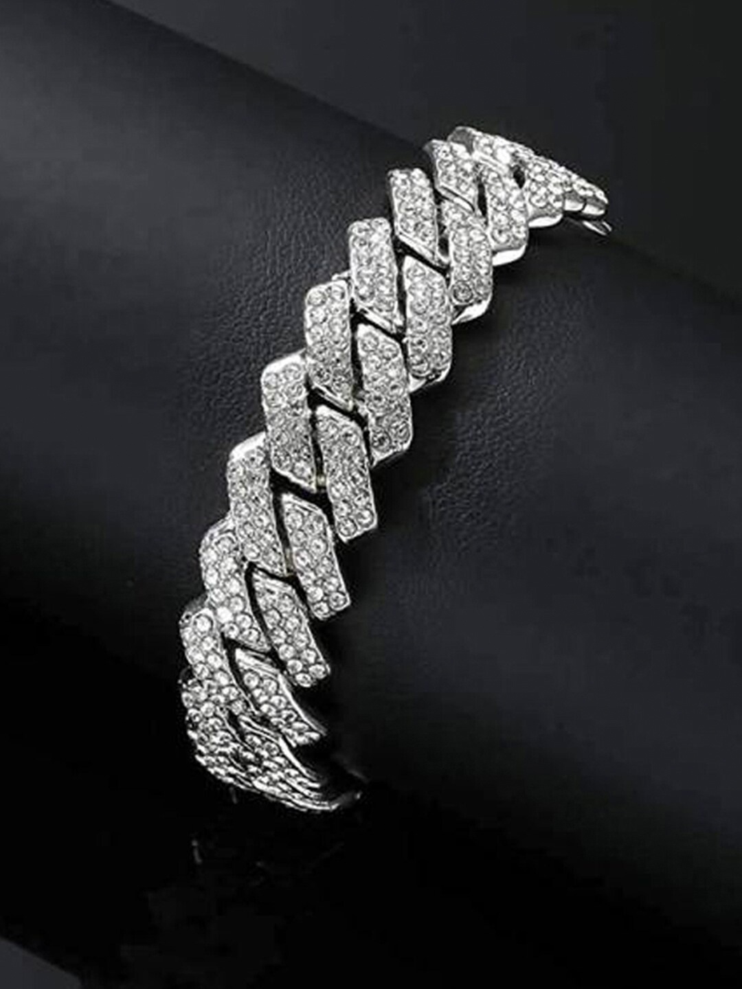 

Designs & You Men Silver-Plated Stainless Steel American Diamond Link Bracelet