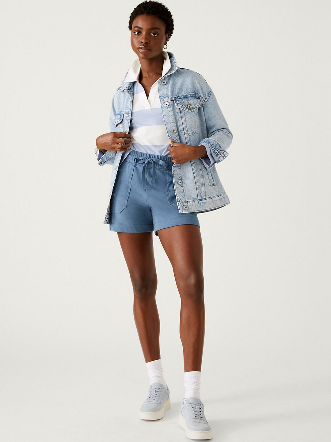 

Marks & Spencer Women High-Rise Regular Shorts, Blue