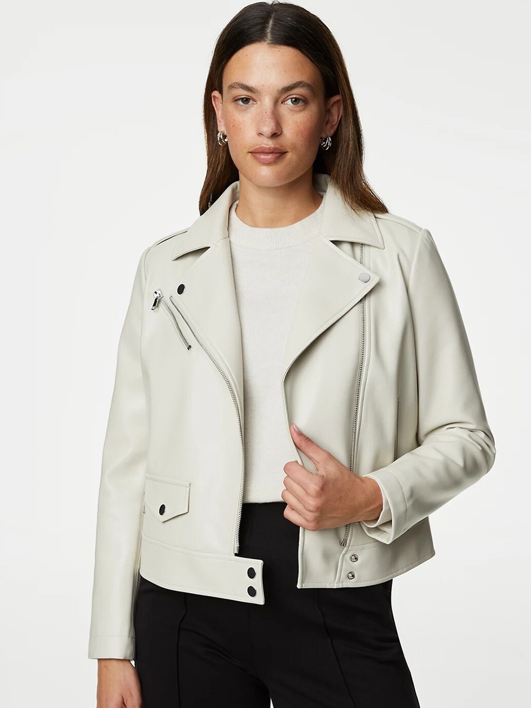 

Marks & Spencer Lapel Collar Long Sleeve Shoulder Tabs Biker Jacket, Grey