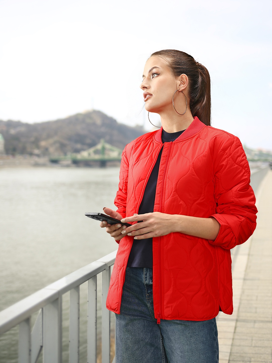 

Marks & Spencer Stand Collar Long Sleeves Puffer Jacket, Red