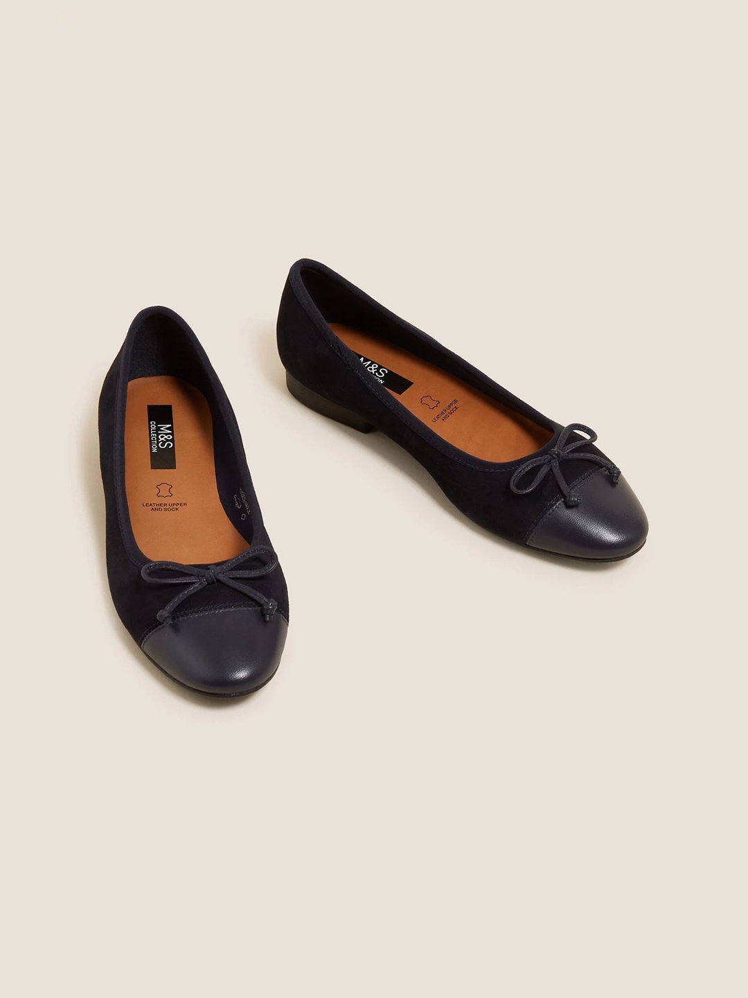 

Marks & Spencer Suede Slip-On Ballerinas With Bows, Navy blue